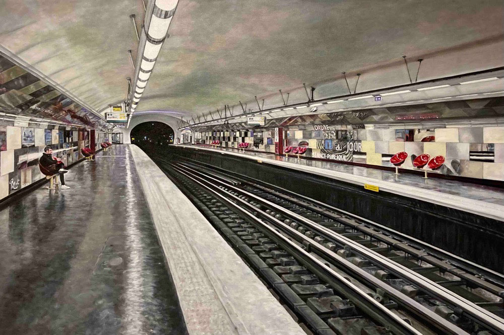 Bert Mertens, Subway Station, 2022, huile sur toile, 80 x 120 cm